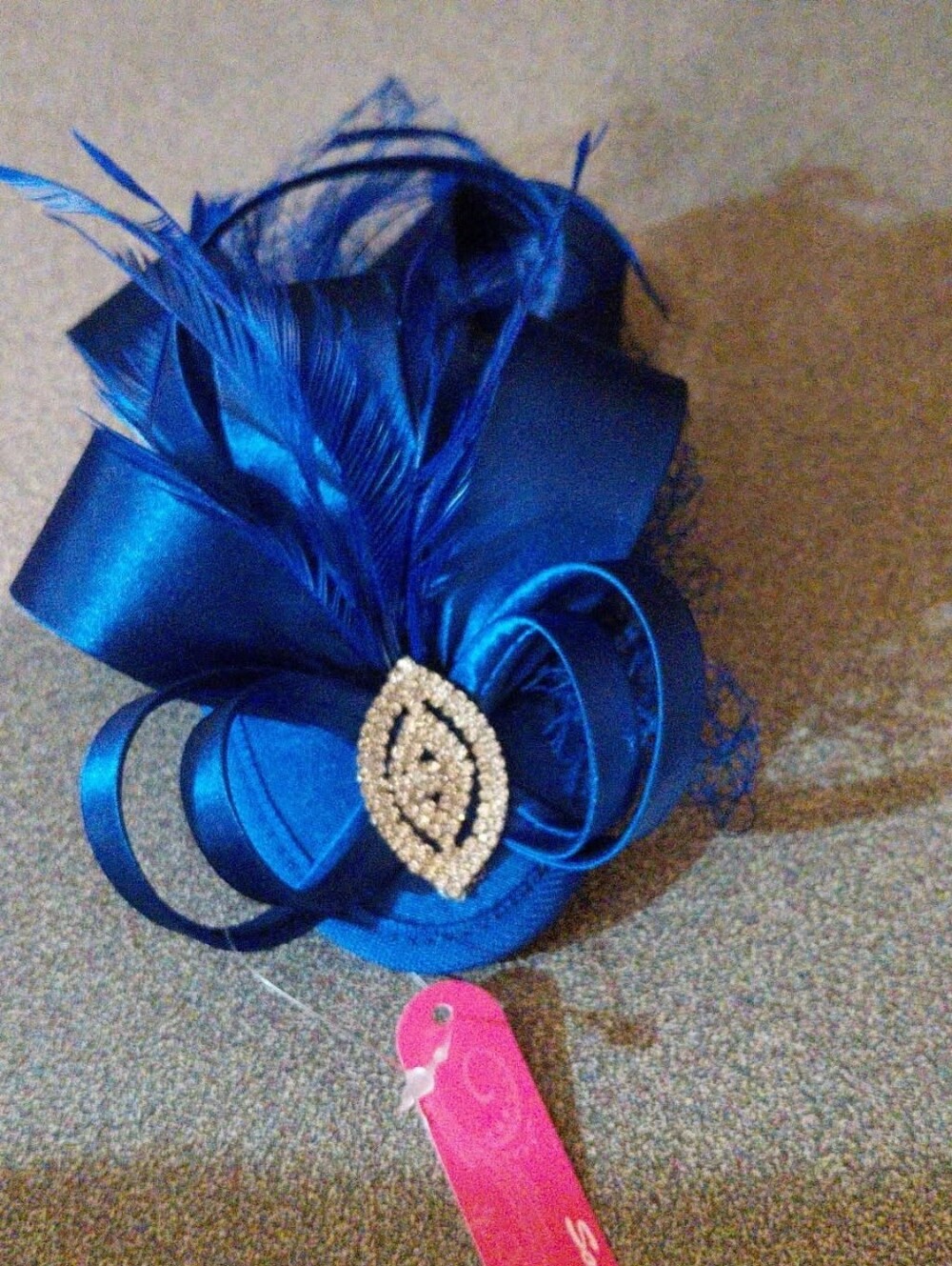 Blue Feathered Satin Fascinator Hat Clip